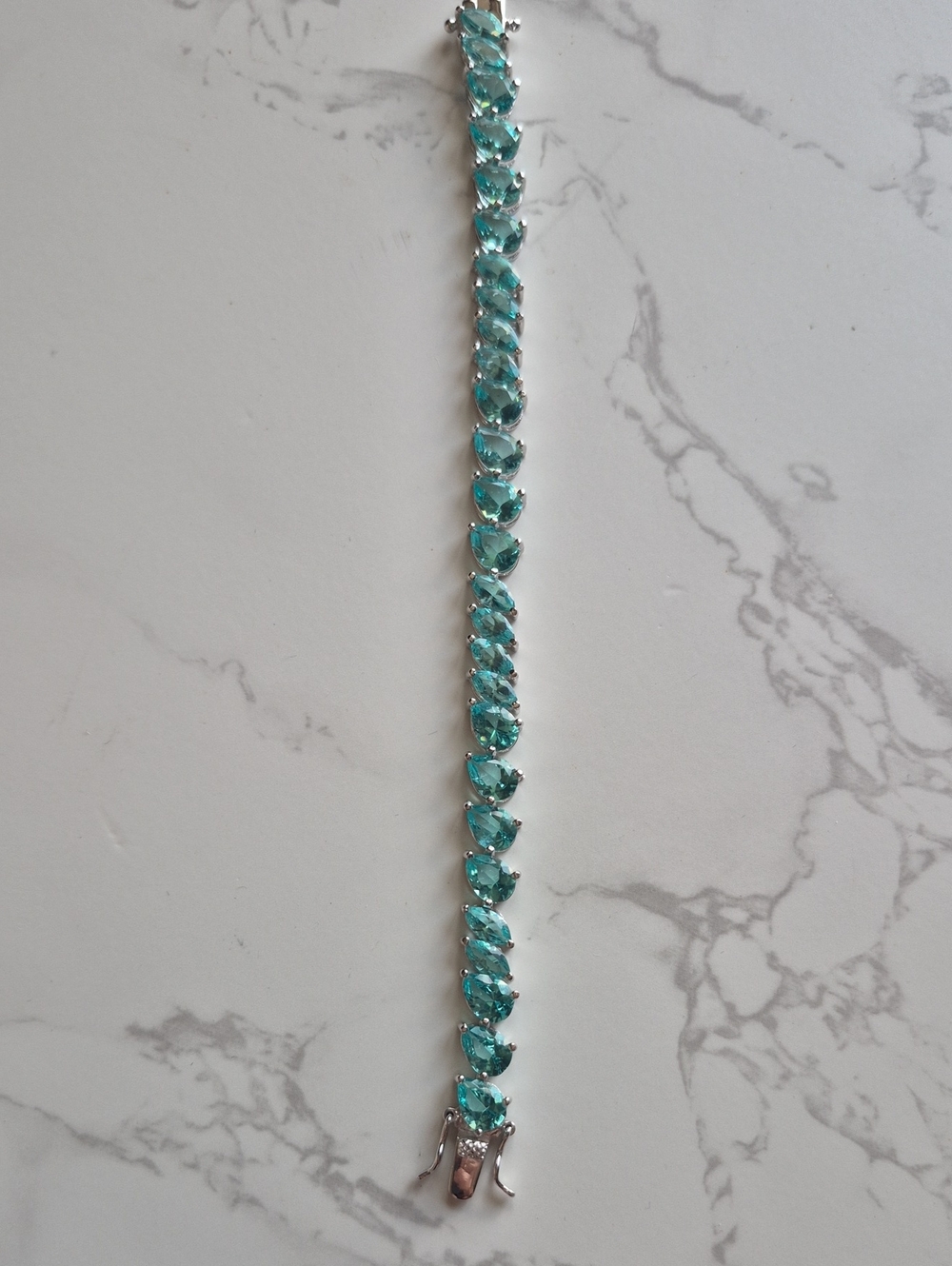 925 Sterling Silver Bright Aqua Tennis Bracelet